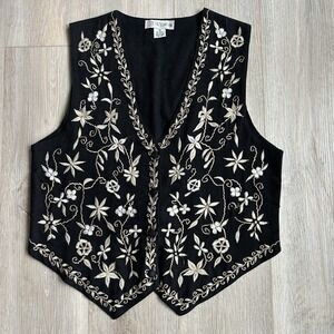 VTG Chrysantheme Embroidered Floral Cotton Medium Vest Fabric Buttons Adjustable